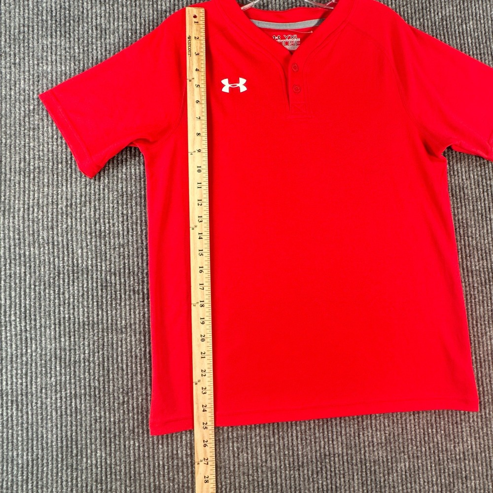 Under Armour Boys Red HeatGear Loose Fit Henley Baseball Jersey Shirt YXL - Picture 5 of 11